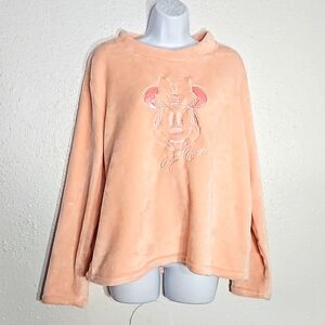 Disney 100 Embroidered Minnie Mouse cozy pink fuzzy sleep sweatshirt XL …